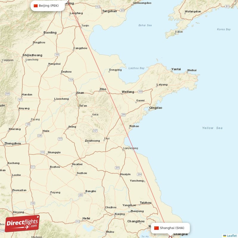 PEK - SHA route map
