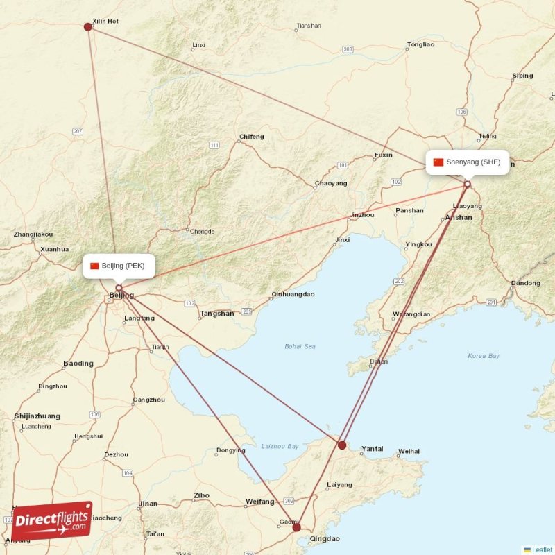 PEK - SHE route map