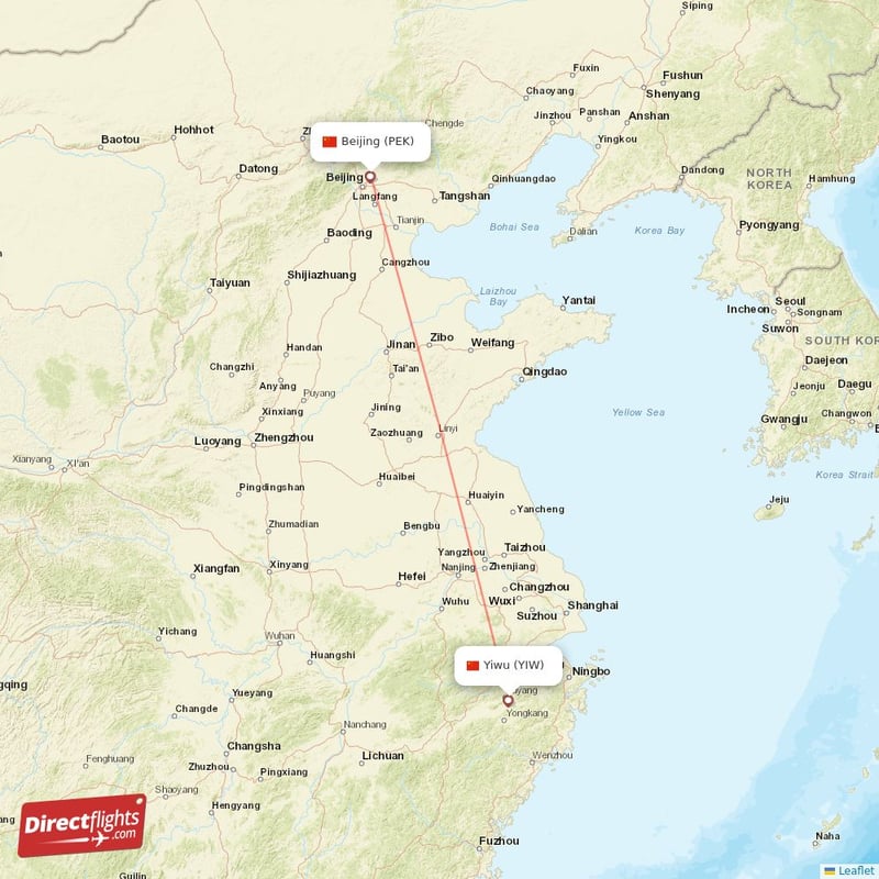 PEK - YIW route map