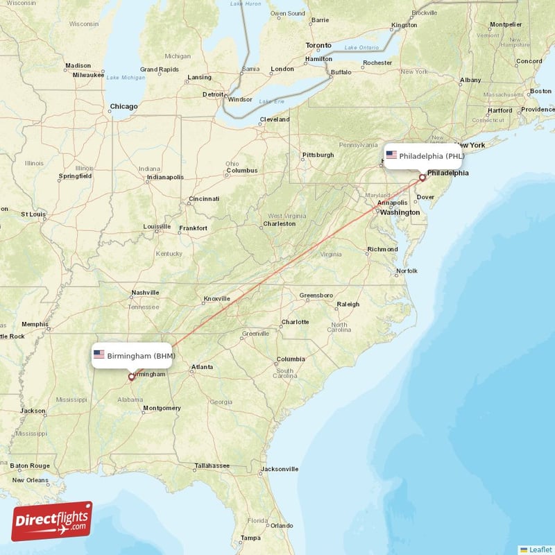PHL - BHM route map
