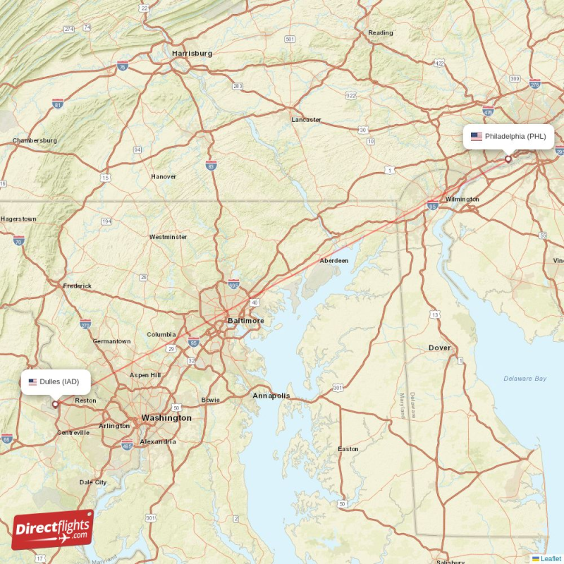 PHL - IAD route map
