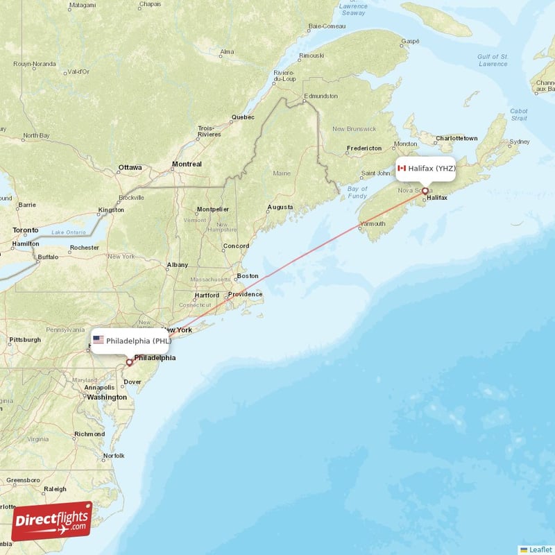 PHL - YHZ route map