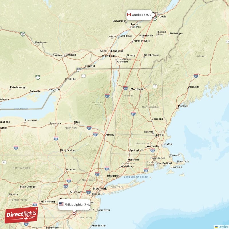 PHL - YQB route map