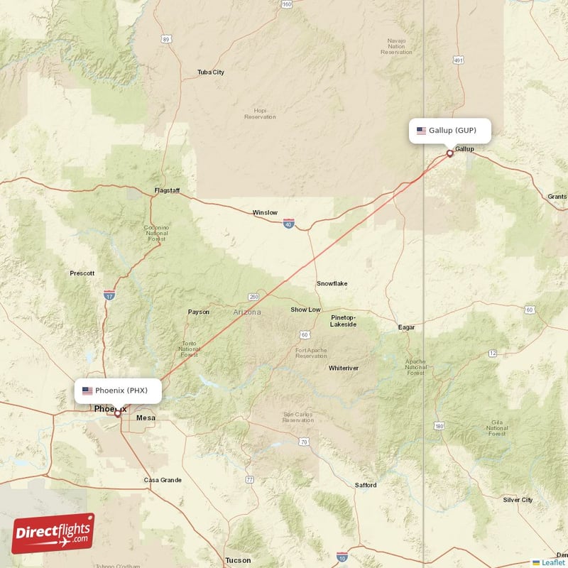 PHX - GUP route map