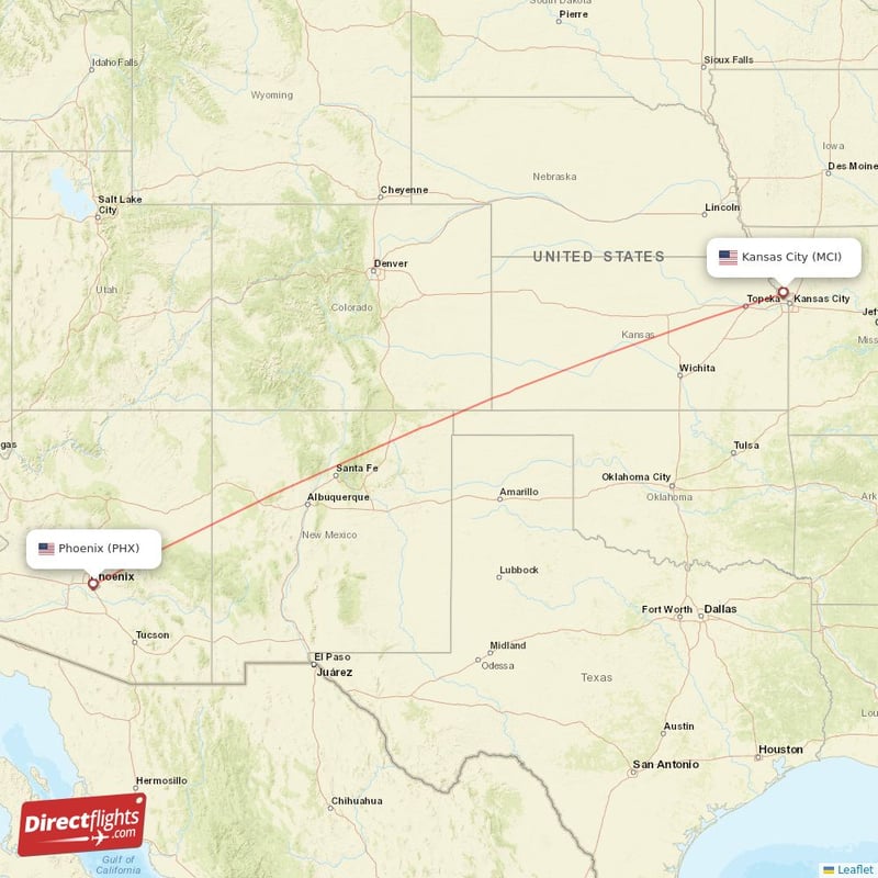 PHX - MCI route map