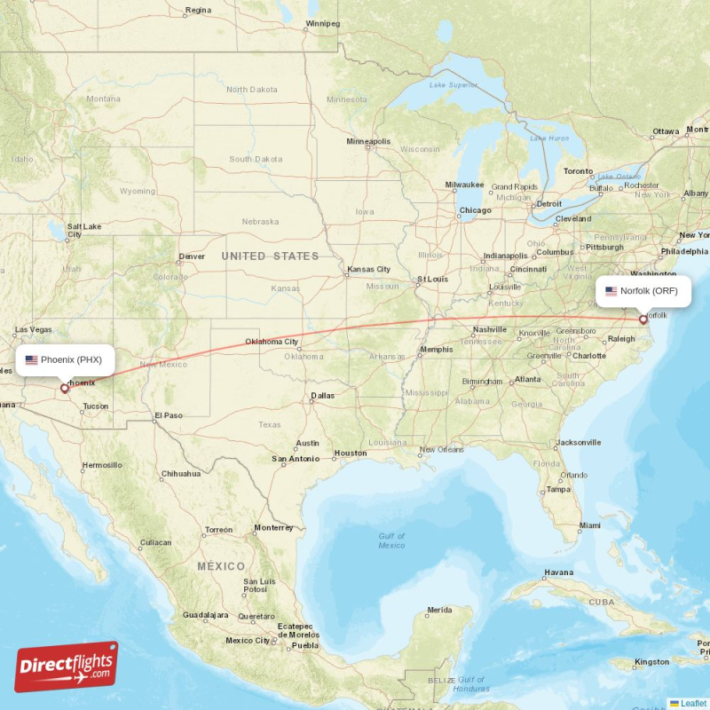 PHX - ORF route map