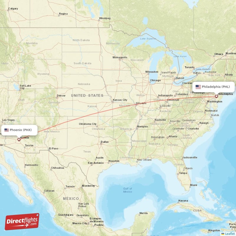 PHX - PHL route map