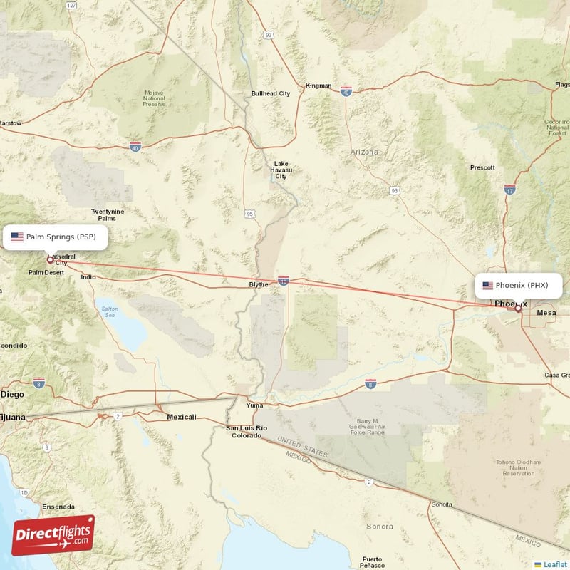 PHX - PSP route map