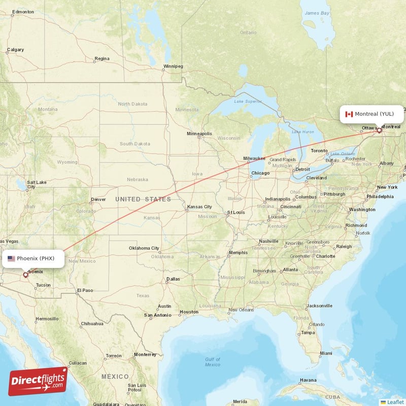 PHX - YUL route map