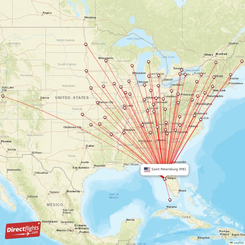 Direct flights from Saint Petersburg - 58 destinations - PIE, USA ...