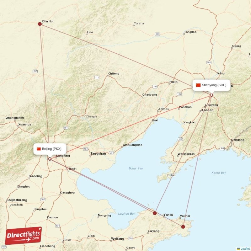 PKX - SHE route map