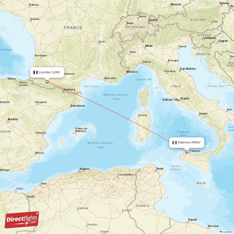 Direct flights from Palermo to Lourdes, PMO to LDE nonstop