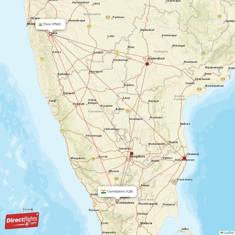 PNQ - CJB route map