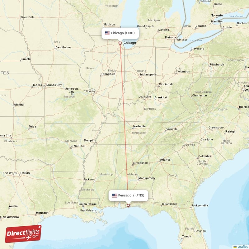 PNS - ORD route map