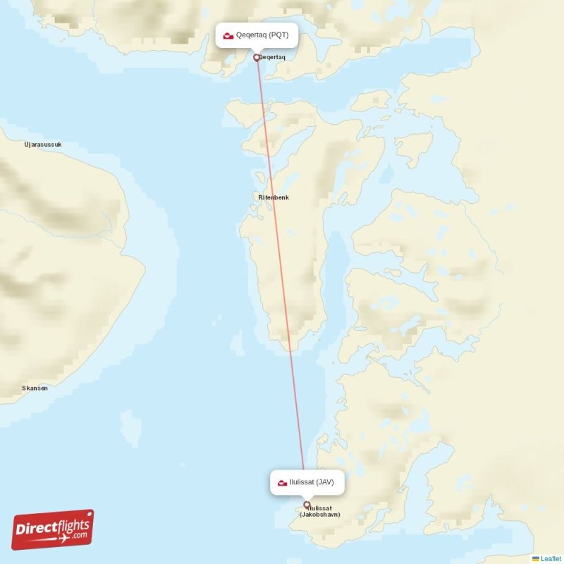 Direct flights from Qeqertaq to Ilulissat, PQT to JAV non-stop ...