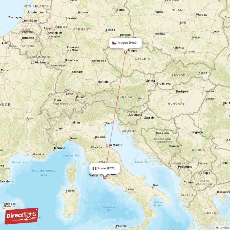 Direct flights from Prague to Rome PRG to FCO non stop