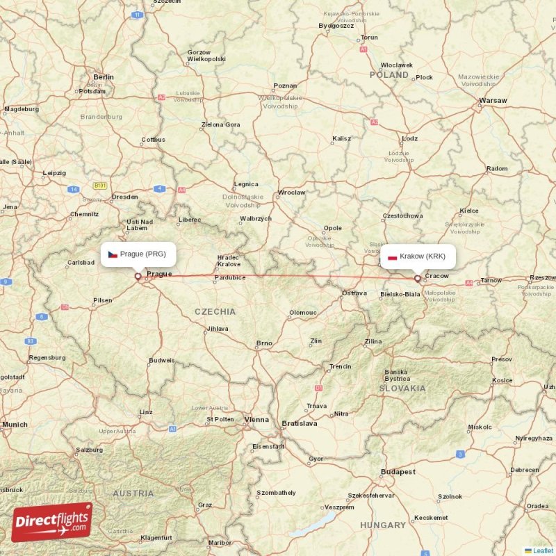 PRG - KRK route map