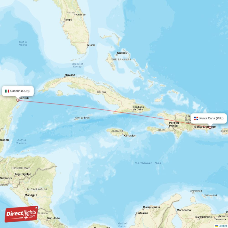 PUJ - CUN route map