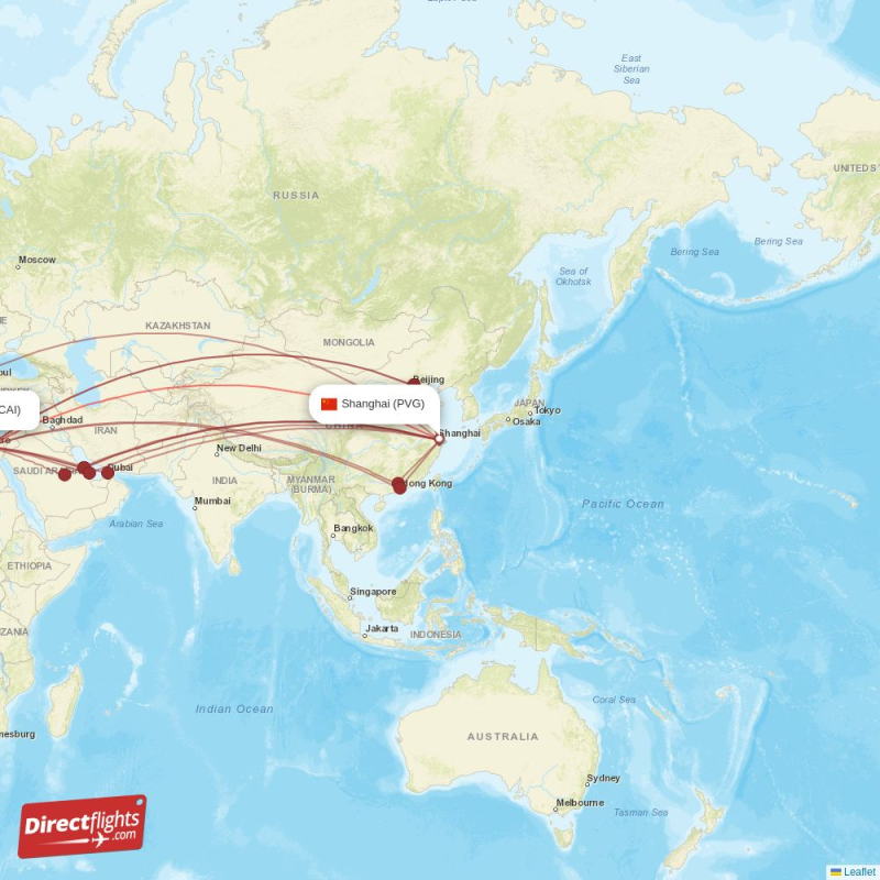 PVG - CAI route map