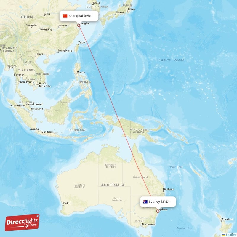 PVG - SYD route map