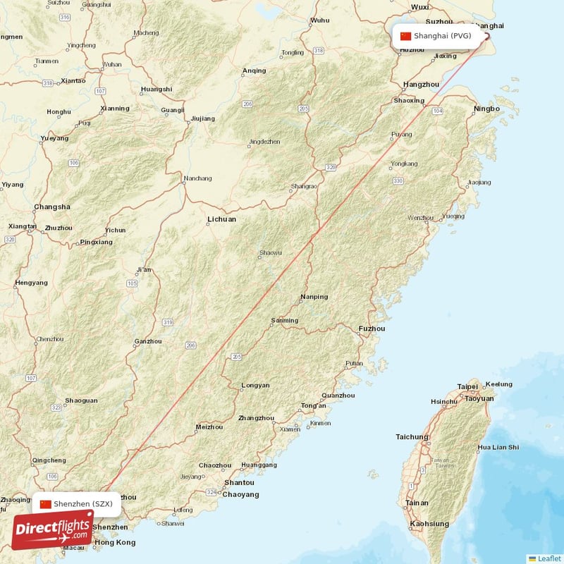 PVG - SZX route map