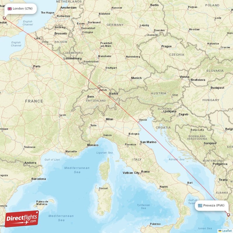PVK - LTN route map