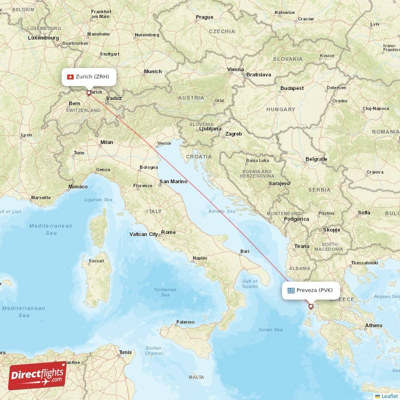 PVK - ZRH route map