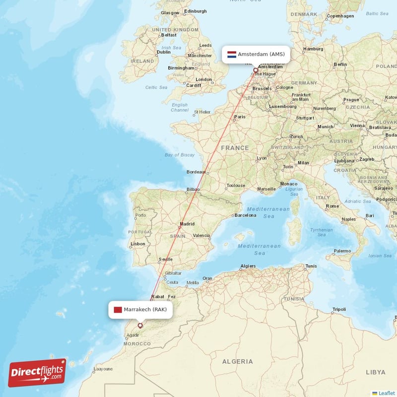 Direct flights from Marrakech to Amsterdam RAK to AMS non stop