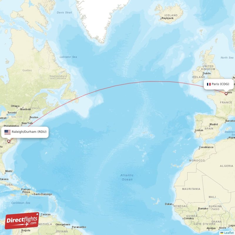 Direct flights from Raleigh/Durham to Paris, RDU to CDG nonstop