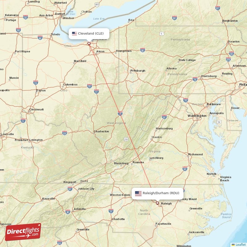 RDU - CLE route map