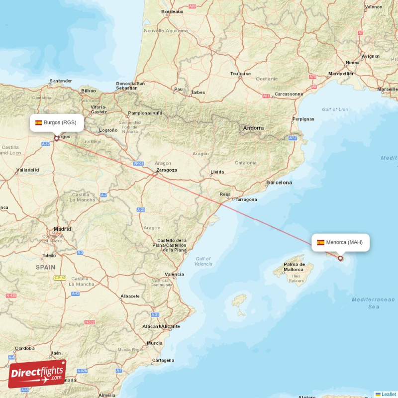 Rgs Route Map Direct flights from Burgos to Menorca (RGS-MAH) - Directflights.com