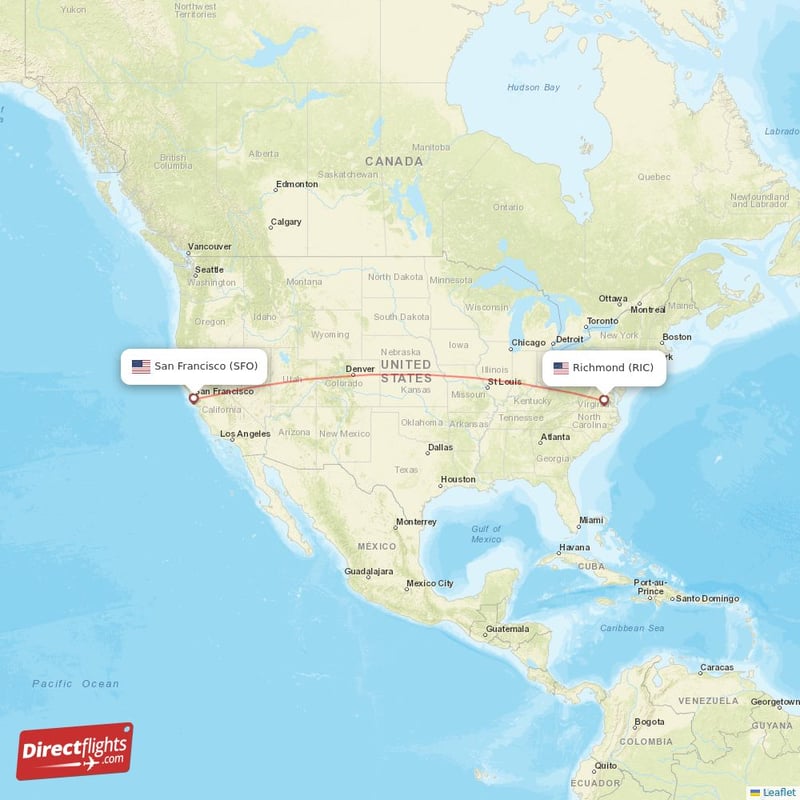 RIC - SFO route map