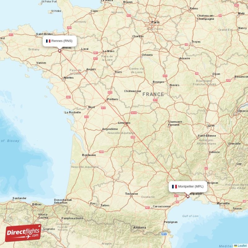 Direct flights from Rennes to Montpellier (RNS-MPL) - Directflights.com