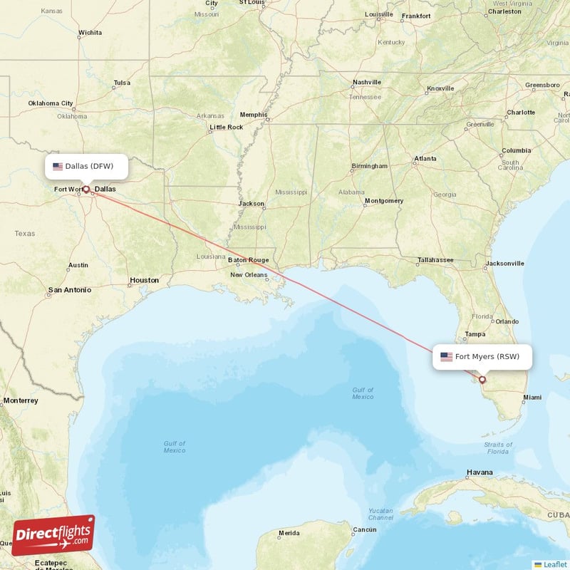 RSW - DFW route map