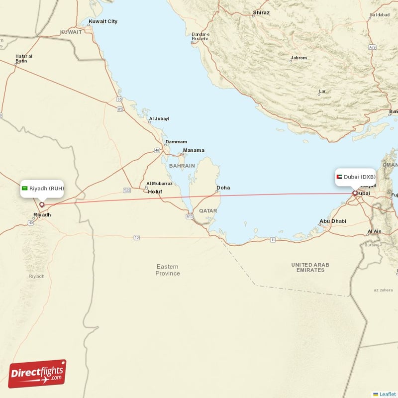 RUH - DXB route map