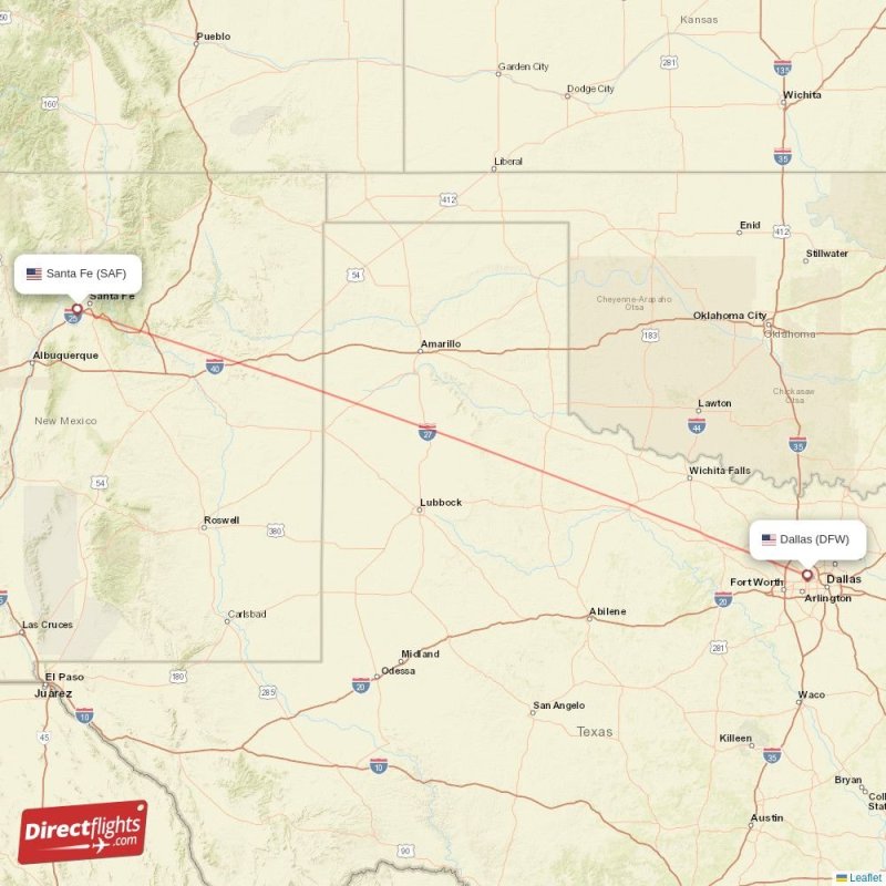 SAF - DFW route map