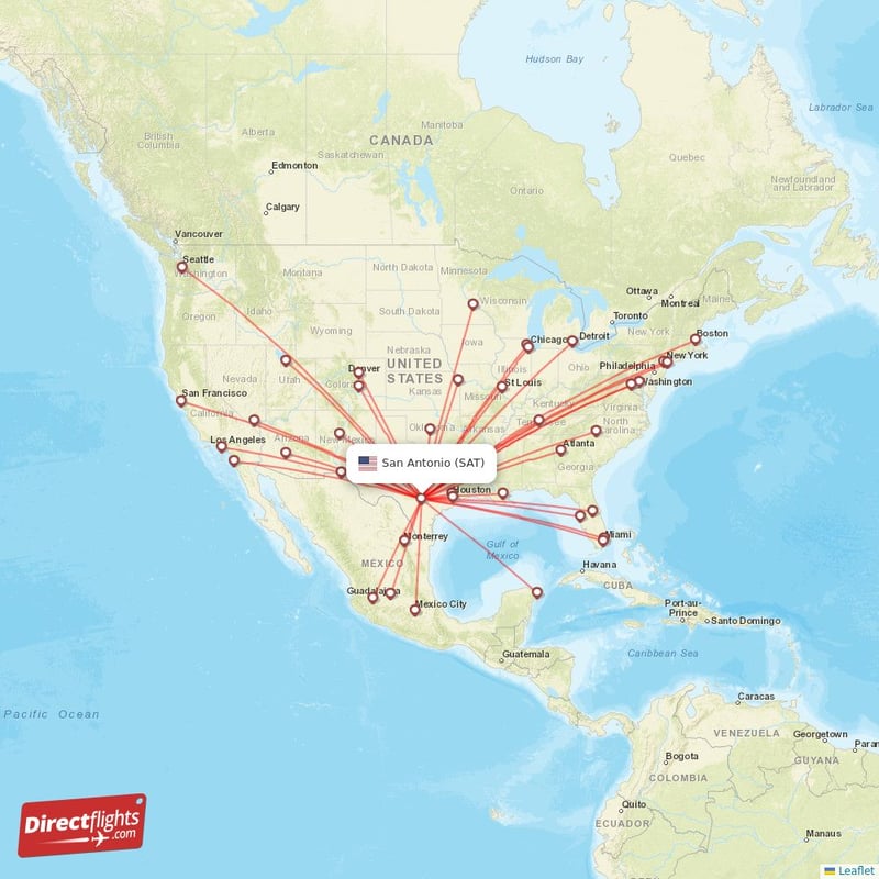 Direct flights from San Antonio - 46 destinations - SAT, USA ...