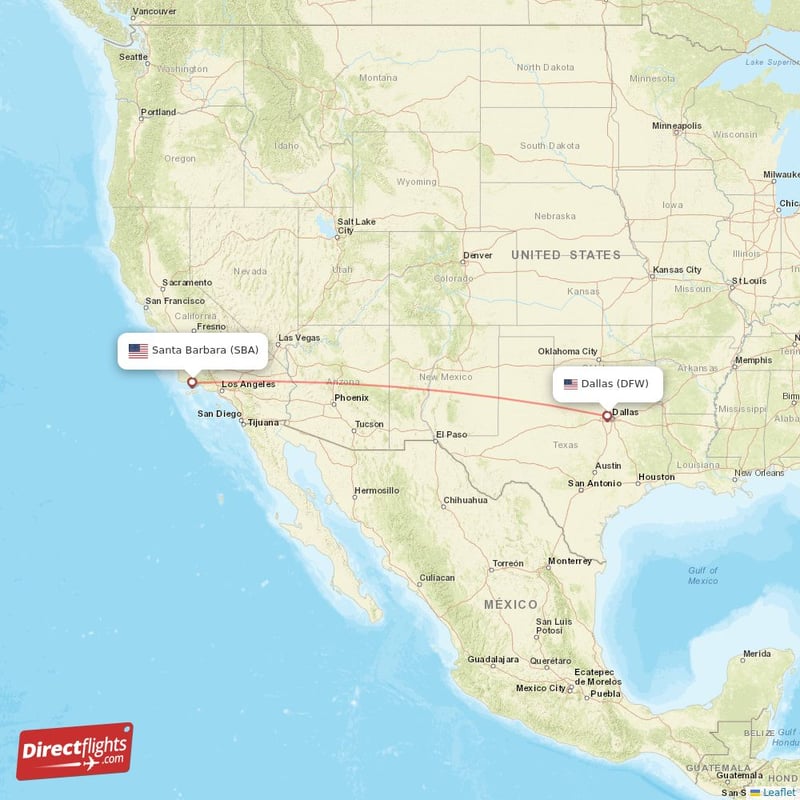 SBA - DFW route map