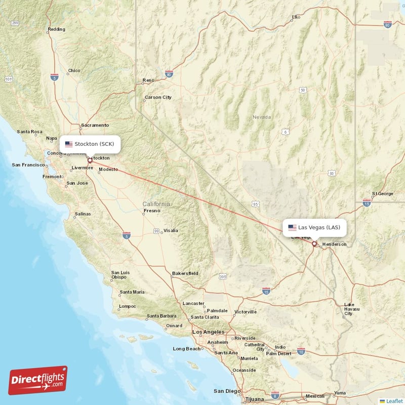 SCK - LAS route map