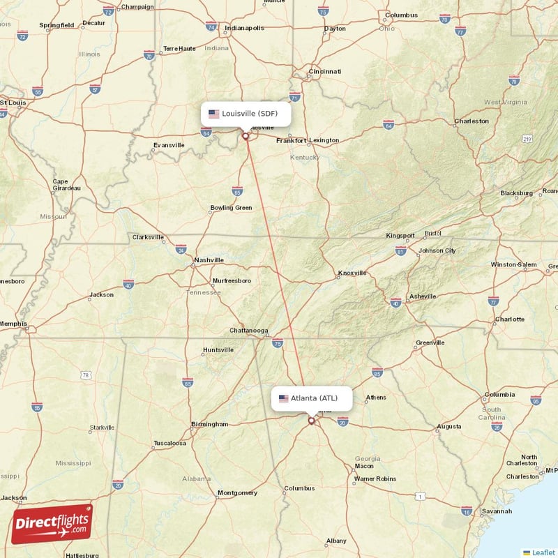 SDF - ATL route map