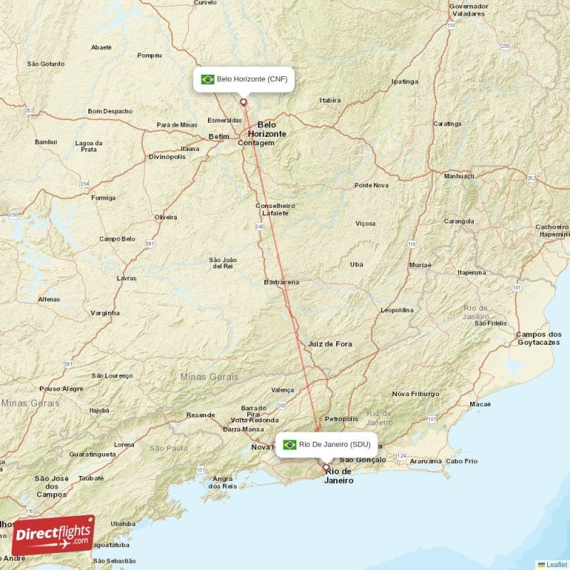 Direct flights from Rio De Janeiro to Belo Horizonte (SDU-CNF ...