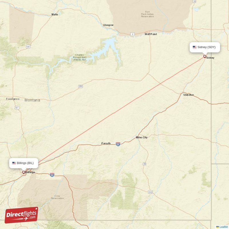 Direct flights from Sidney - 1 destinations - SDY, USA - Directflights.com
