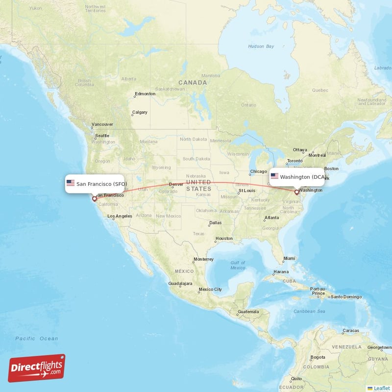 SFO - DCA route map
