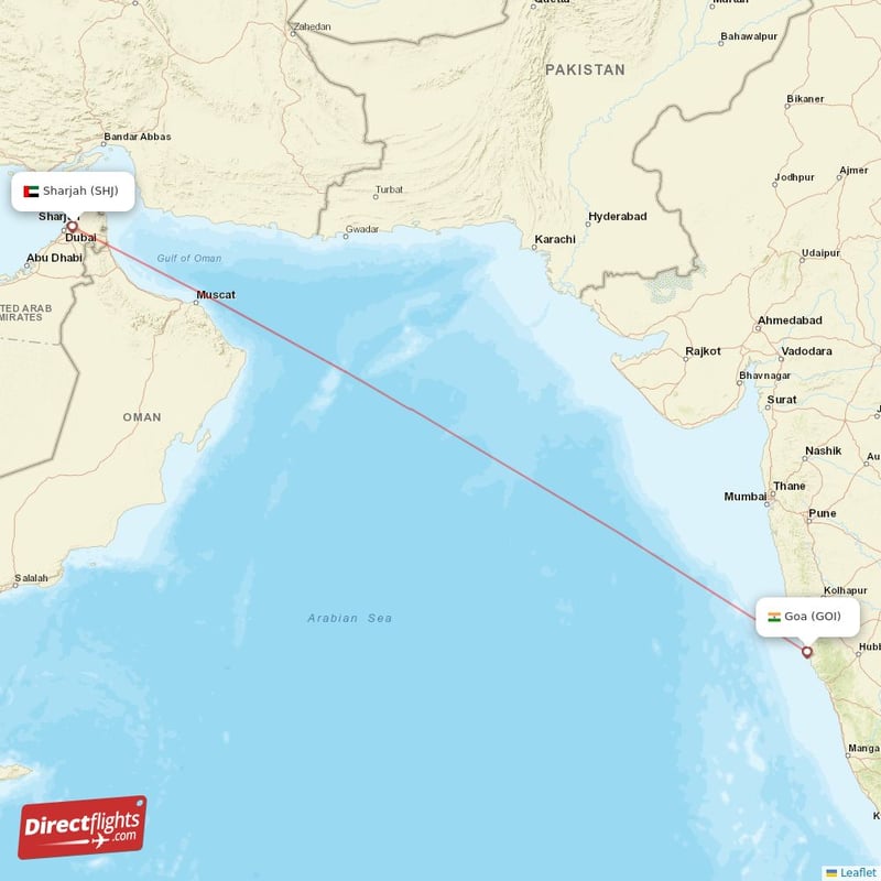 SHJ - GOI route map