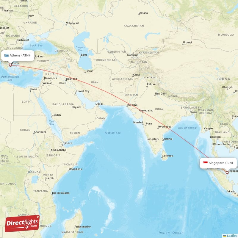 SIN - ATH route map