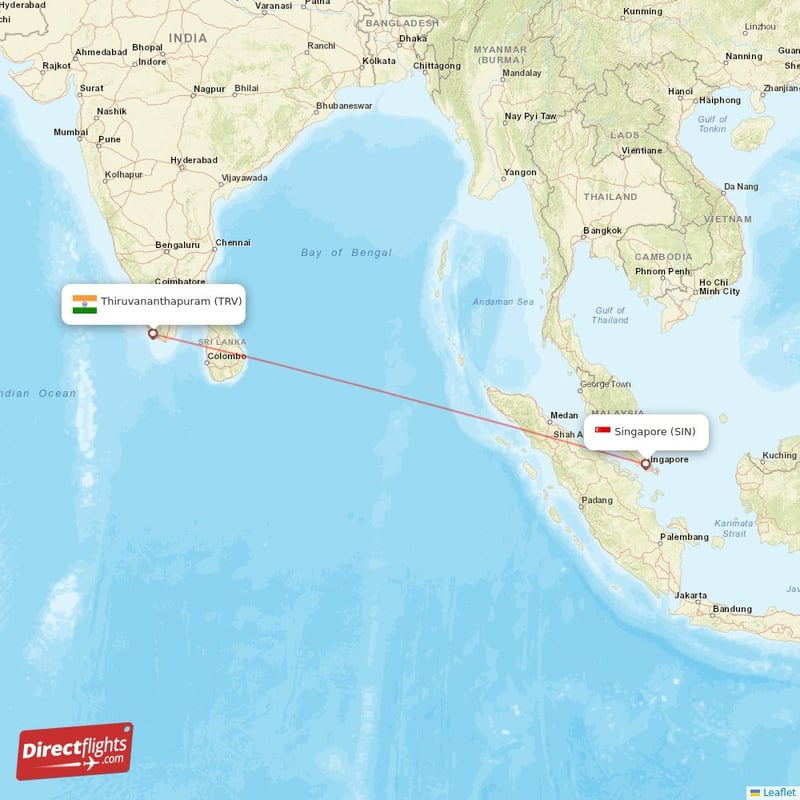 SIN - TRV route map