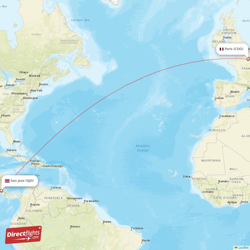 SJO - CDG route map