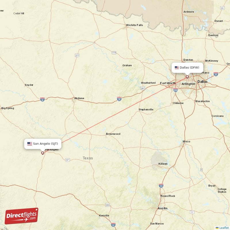 SJT - DFW route map