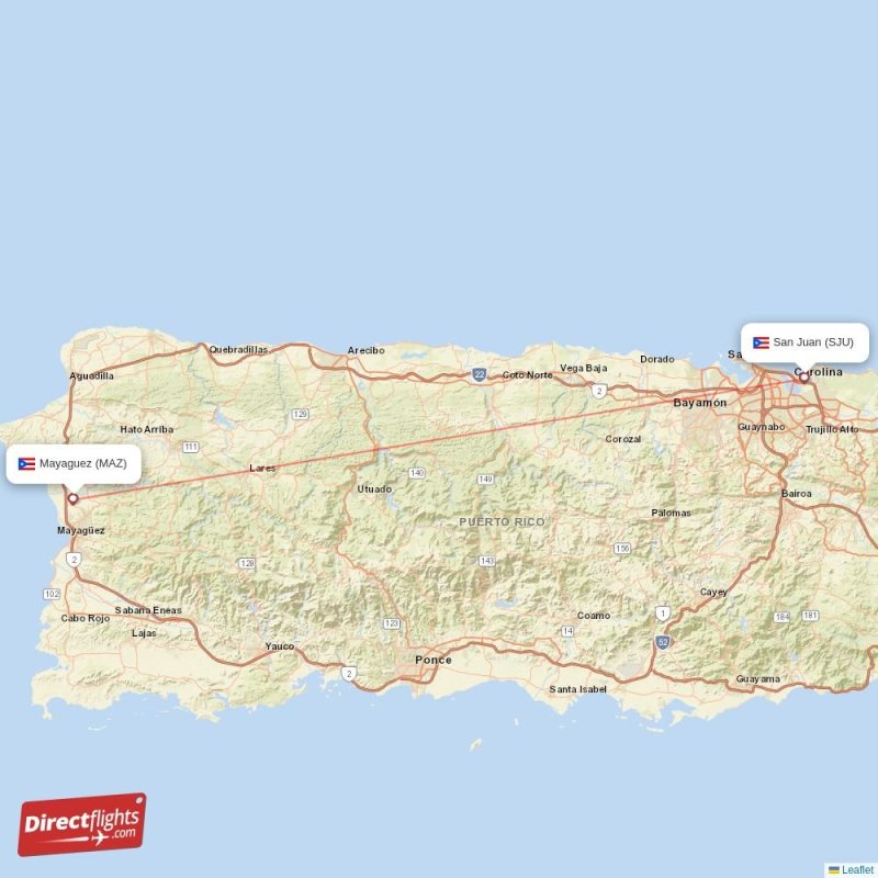SJU - MAZ route map