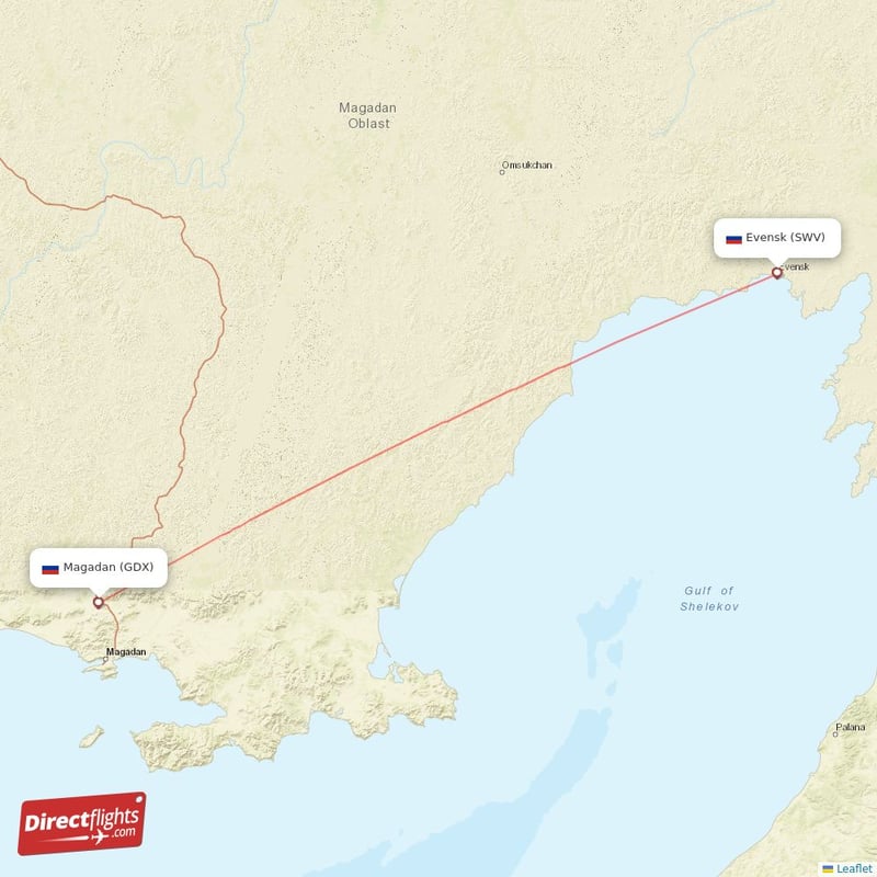 Direct flights from Evensk - 1 destinations - SWV, Russia ...